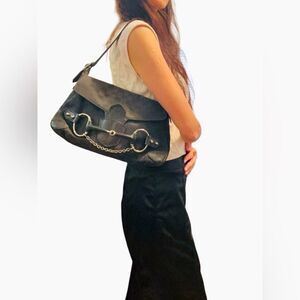 Gucci gg canvas leather horsebit bag